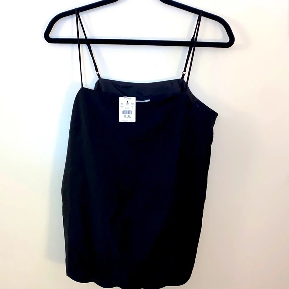 NWT J Crew Black Scalloped Tank Blouse Women's Size 10 - Picture 1 of 9